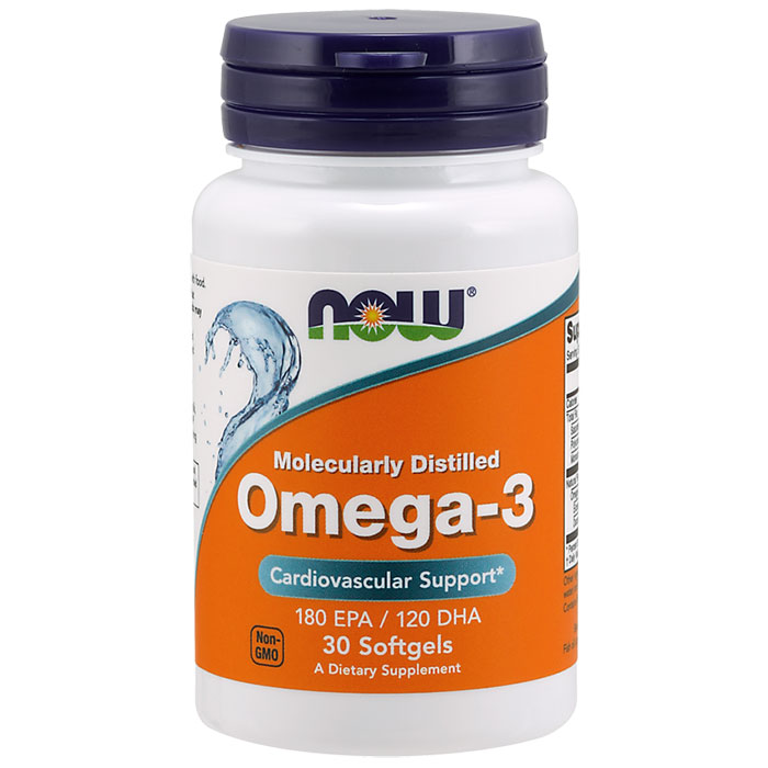 Omega-3 Fish Oil Molecularly Distilled, 30 Softgels, NOW Foods