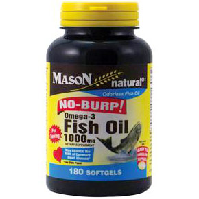 Mason Natural Omega-3 Fish Oil No Burp, 180 Softgels, Mason Natural