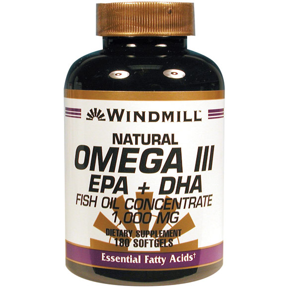 Omega 3 EPA/DHA Fishoil 1000 mg, 180 Softgels, Windmill Health Products