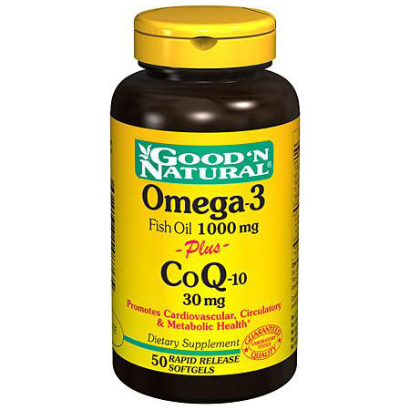 Good 'N Natural Omega-3 Fish Oil 1000 mg Plus CoQ-10 30 mg, 50 Softgels, Good 'N Natural