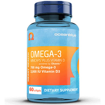 Omega-3 with Vitamin D3, 60 Minicaps, Ocean Blue