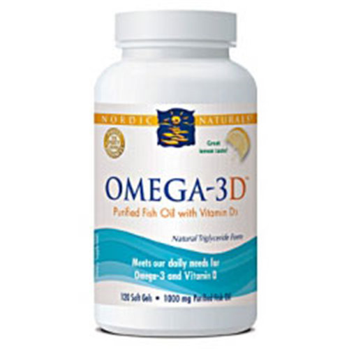 Omega-3D, Purified Fish Oil with Vitamin D3, Lemon Flavor, 120 Softgels, Nordic Naturals