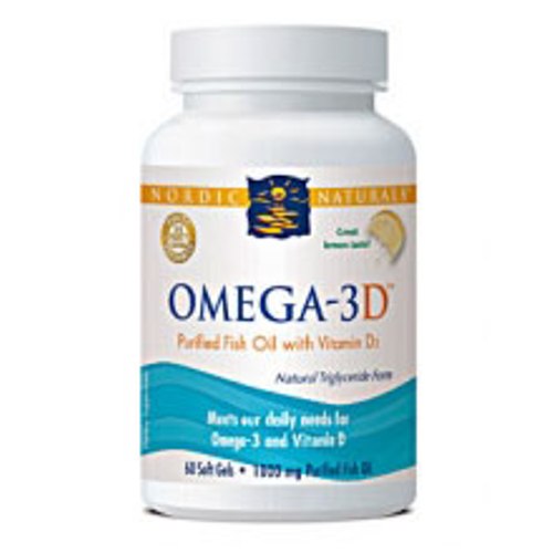 Omega-3D, Purified Fish Oil with Vitamin D3, Lemon Flavor, 60 Softgels, Nordic Naturals