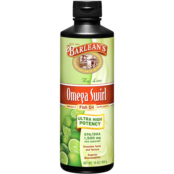 Omega Swirl Fish Oil Liquid Supplement, Key Lime, 16 oz, Barleans Organic Oils