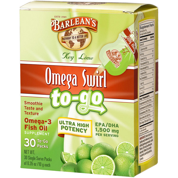 unknown Omega Swirl To-Go Fish Oil Supplement, Key Lime (1500 mg EPA/DHA), 30 Packs, Barlean's Organic Oils