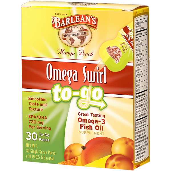 unknown Omega Swirl To-Go Fish Oil Supplement, Mango Peach (Great Tasting), 30 Packs, Barlean's Organic Oils
