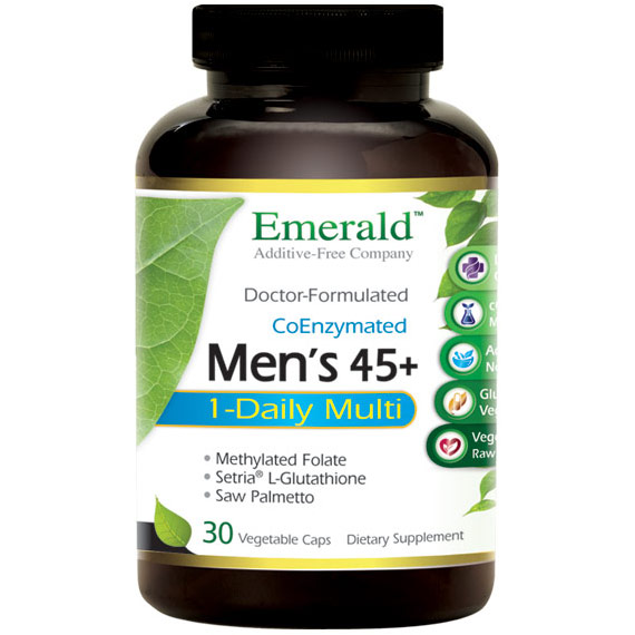 Mens 45+ 1-Daily Multi, Multi Vitamin Formula, 30 Vegetable Capsules, Emerald Labs