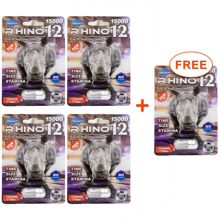 Buy 4 Get 1 FREE! Rhino 12 (Premium 15000), Natural Male Sexual Enhancer, 1 Capsule
