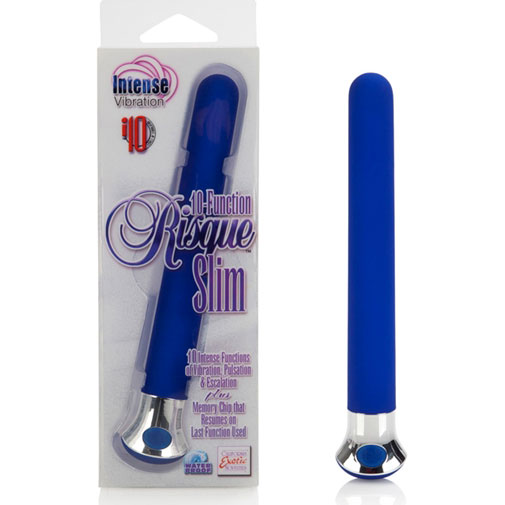 10-Function Risque Slim, Sleek Vibrator - Blue, California Exotic Novelties