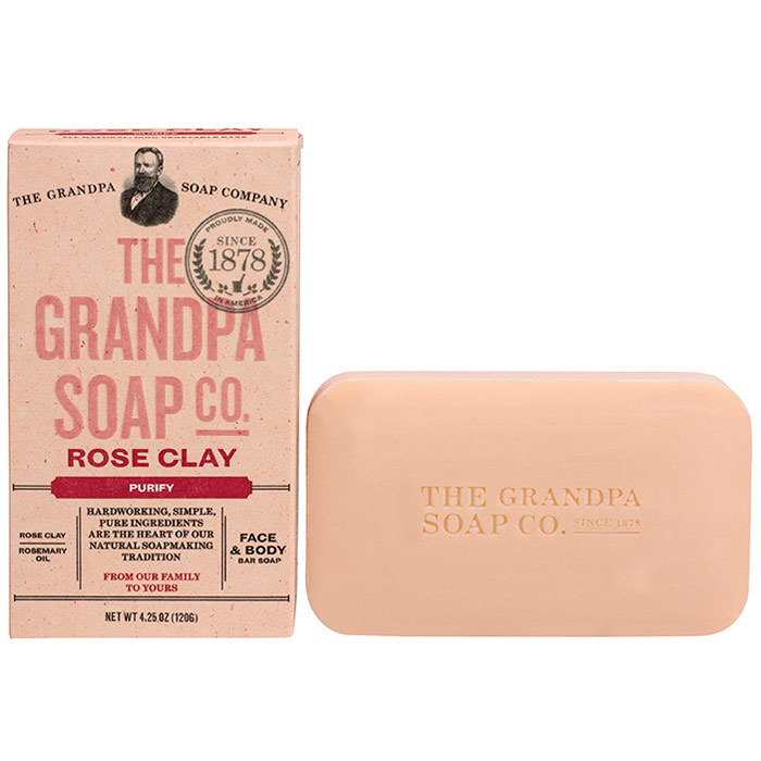 Rose Clay Bar Soap for Face & Body, 4.25 oz, Grandpas Brands