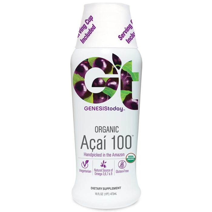 Acai 100, Organic Acai Juice Liquid, 16 oz, Genesis Today