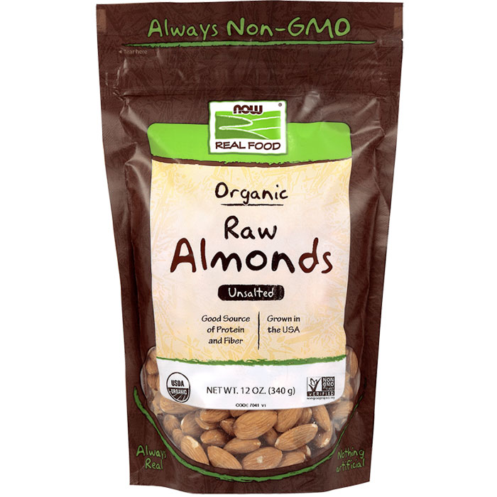 Organic Almonds, Raw & Unsalted, 12 oz, NOW Foods