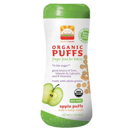 Organic Apple Puffs, 2.1 oz x 6 Cans, HappyBaby (Happy Baby) Snacks