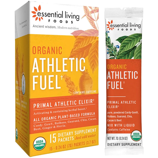 Organic Athletic Fuel, Herbs & Superfood Powder, 0.24 oz x 15 Packets, Essential Living Foods