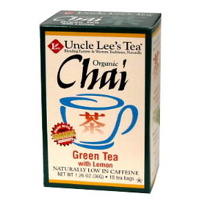 Uncle Lee's Tea Organic Chai Green Tea with Lemon, 18 Tea Bags x 12 Box, Uncle Lee's Tea