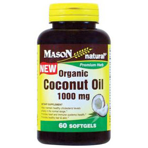 Organic Coconut Oil 1000 mg, 60 Softgels, Mason Natural