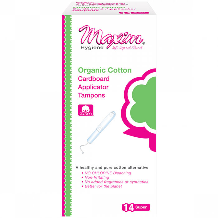 Organic Cotton Cardboard Applicator Tampons, Super, 14 ct, Maxim Hygiene Products