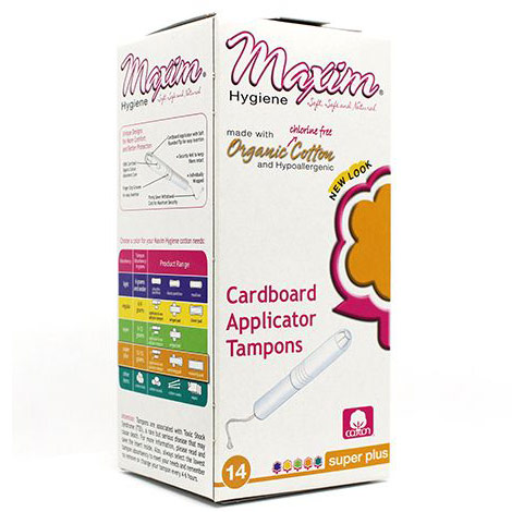 Organic Cotton Cardboard Applicator Tampons, Super Plus, 14 ct, Maxim Hygiene Products