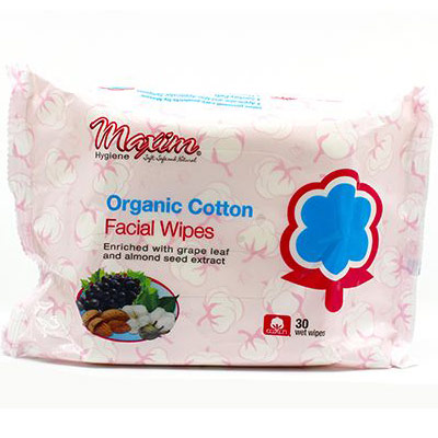 Organic Cotton Facial Wipes, 30 Wet Wipes, Maxim Hygiene Products