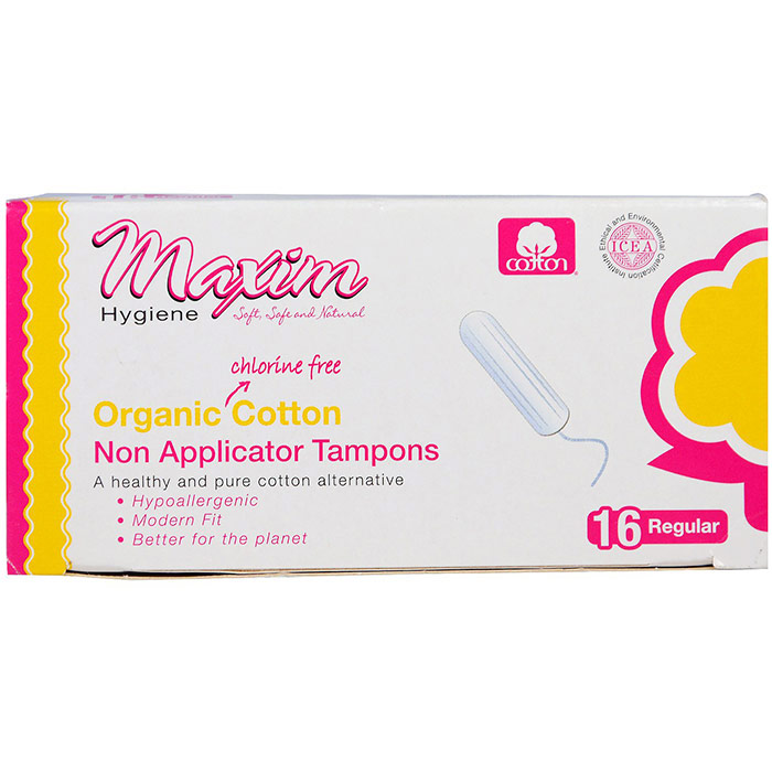 Organic Cotton Non Applicator Tampons, Regular, 16 ct, Maxim Hygiene Products