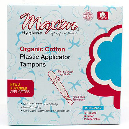 Organic Cotton Plastic Applicator Tampons, Multi-Pack, 14 ct, Maxim Hygiene Products