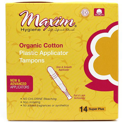 Organic Cotton Plastic Applicator Tampons, Super Plus, 14 ct, Maxim Hygiene Products