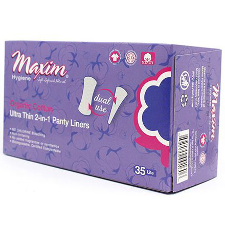 Organic Cotton Ultra Thin 2-in-1 Panty Liners, Lite, 35 ct, Maxim Hygiene Products