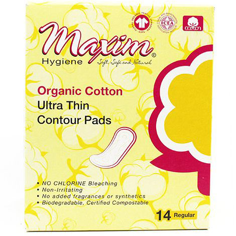 Organic Cotton Ultra Thin Contour Pads, Regular/Daytime, 14 ct, Maxim Hygiene Products