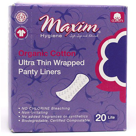 Organic Cotton Ultra Thin Wrapped Panty Liners, Lite, 20 ct, Maxim Hygiene Products