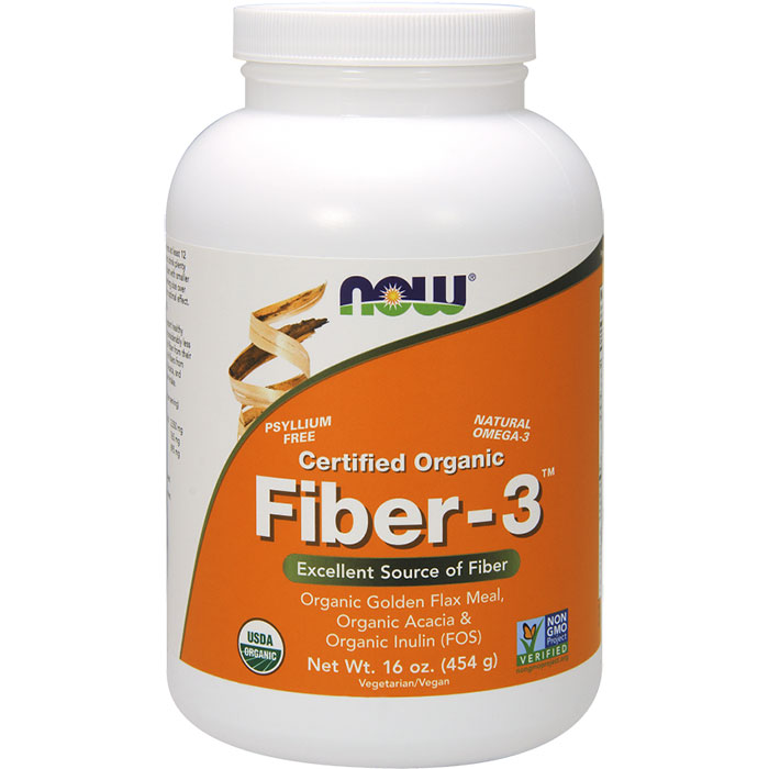 Organic Fiber-3, Psyllium Free Fiber Blend, 16 oz, NOW Foods