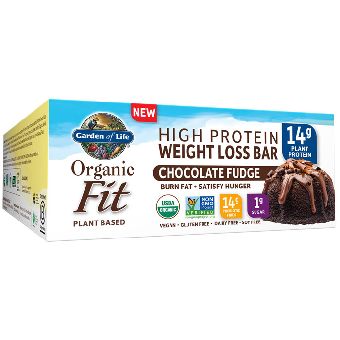 Organic Fit High Protein Weight Loss Bar, Chocolate Fudge, 12 Bars (1.9 oz Each), Garden of Life