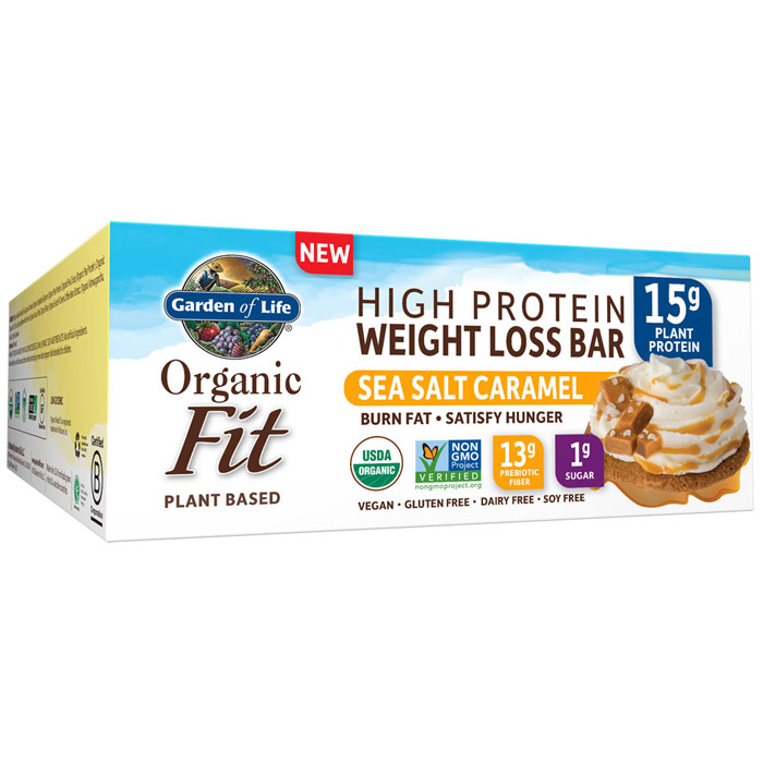 Organic Fit High Protein Weight Loss Bar, Sea Salt Caramel, 12 Bars (1.9 oz Each), Garden of Life