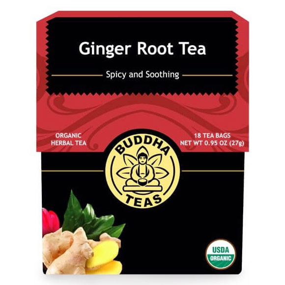 Organic Ginger Root Tea, 18 Tea Bags x 6 Box, Buddha Teas