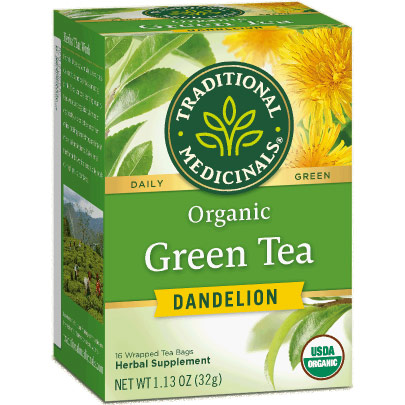 Organic Green Tea Dandelion, 16 Tea Bags, Traditional Medicinals Teas