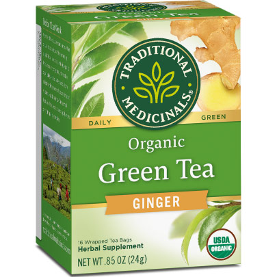 Organic Green Tea with Ginger 16 bags, Traditional Medicinals Teas