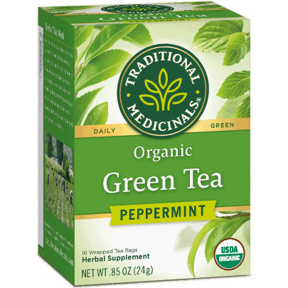 Organic Green Tea Peppermint, 16 Tea Bags, Traditional Medicinals Teas