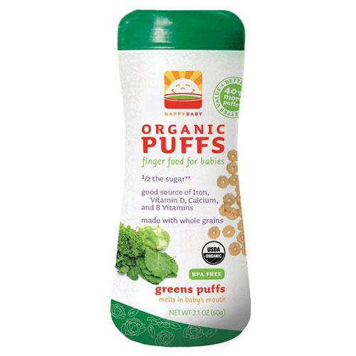 Organic Greens Puffs, 2.1 oz x 6 Cans, HappyBaby (Happy Baby) Snacks