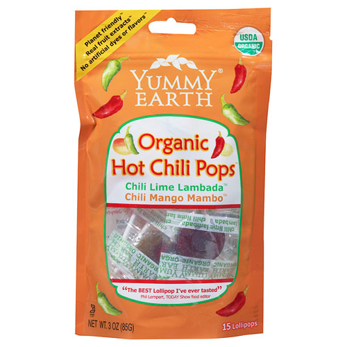 YummyEarth (Yummy Earth) Organic Lollipops Pouch, Hot Chili, 3 oz (15 Lollipops) x 6 Pouches, YummyEarth (Yummy Earth)
