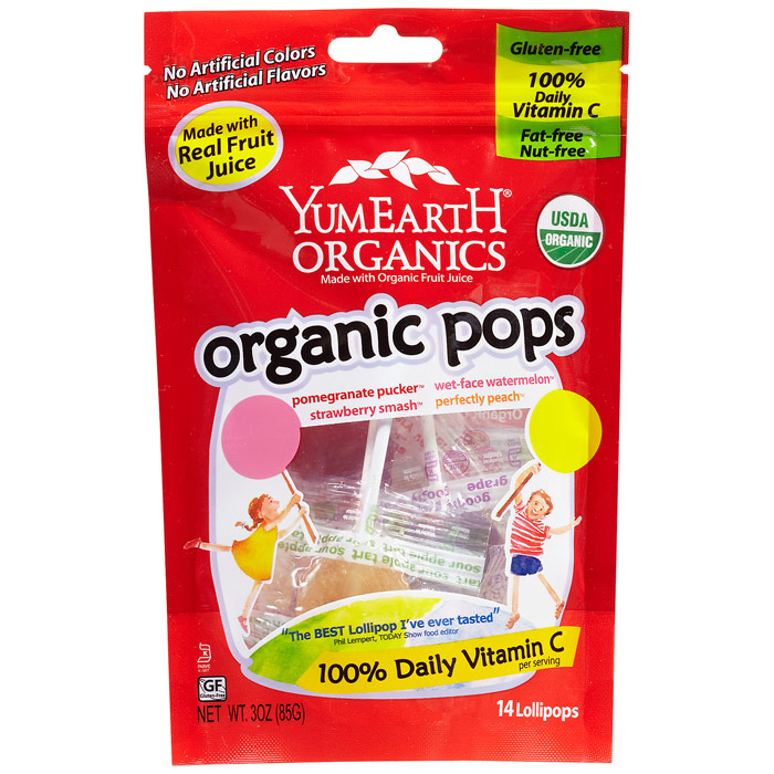YummyEarth Organic Fruit Pops, Made with Real Fruit Juice, 14 Lollipops x 6 Pouches, YumEarth