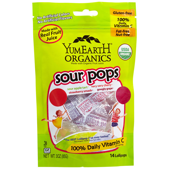 YummyEarth Organic Sour Pops, Naturally Flavored, 14 Lollipops x 6 Pouches, YumEarth