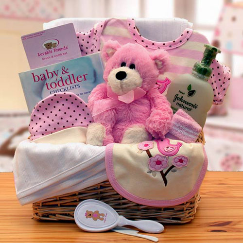 Elegant Gift Baskets Online Organic New Baby Basics Gift Basket, Pink, Elegant Gift Baskets Online