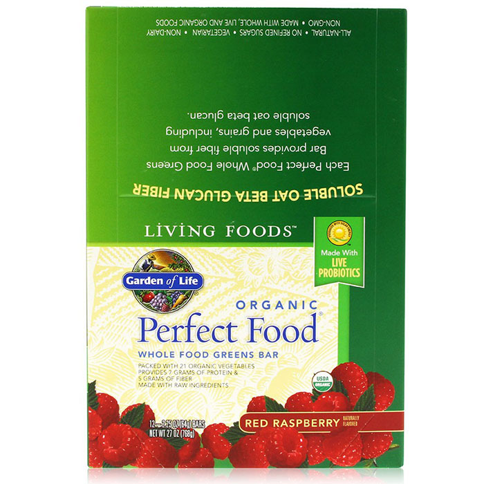 Organic Perfect Food, Whole Food Green Bar, Red Raspberry, 12 Bars, Garden of Life