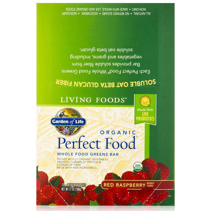 Organic Perfect Food, Chocolate Covered Greens Bar, Chocolate Raspberry, 12 Bars, Garden of Life