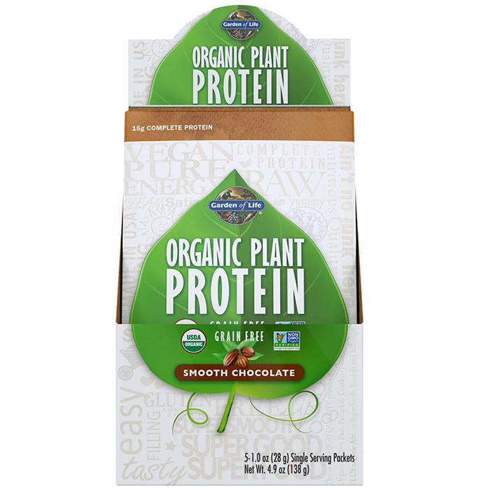 Organic Plant Protein Packet - Smooth Chocolate, 5 Packs, Garden of Life