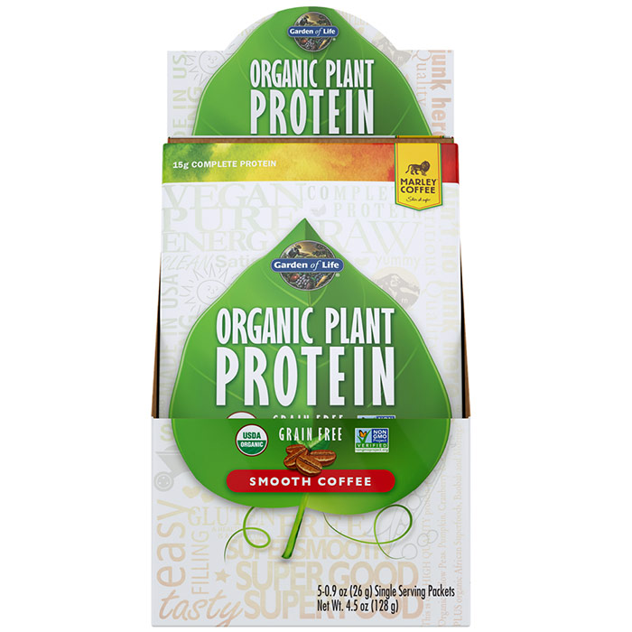 Organic Plant Protein Packet - Smooth Coffee, 5 Packs, Garden of Life