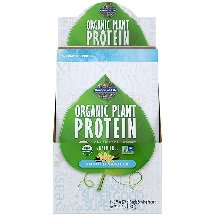 Organic Plant Protein Packet - Smooth Vanilla, 5 Packs, Garden of Life