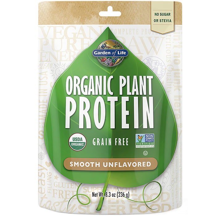 Organic Plant Protein Powder - Smooth Unflavored, 8 oz (226 g), Garden of Life