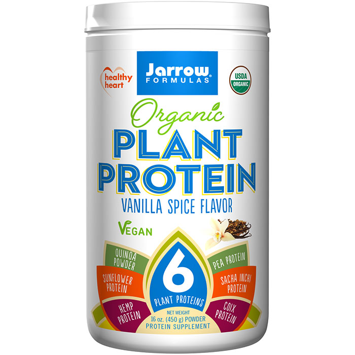 Organic Plant Protein Powder - Vanilla Spice Flavor, 16 oz, Jarrow Formulas