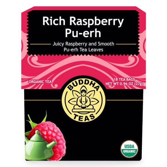 Organic Rich Raspberry Pu-erh, 18 Tea Bags x 6 Box, Buddha Teas