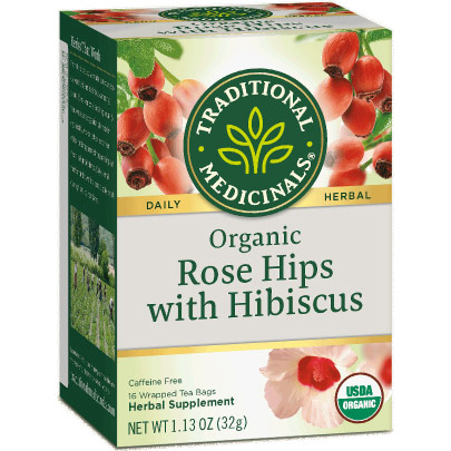 Organic Rose Hips Tea with Hibiscus, 16 Tea Bags, Traditional Medicinals Teas